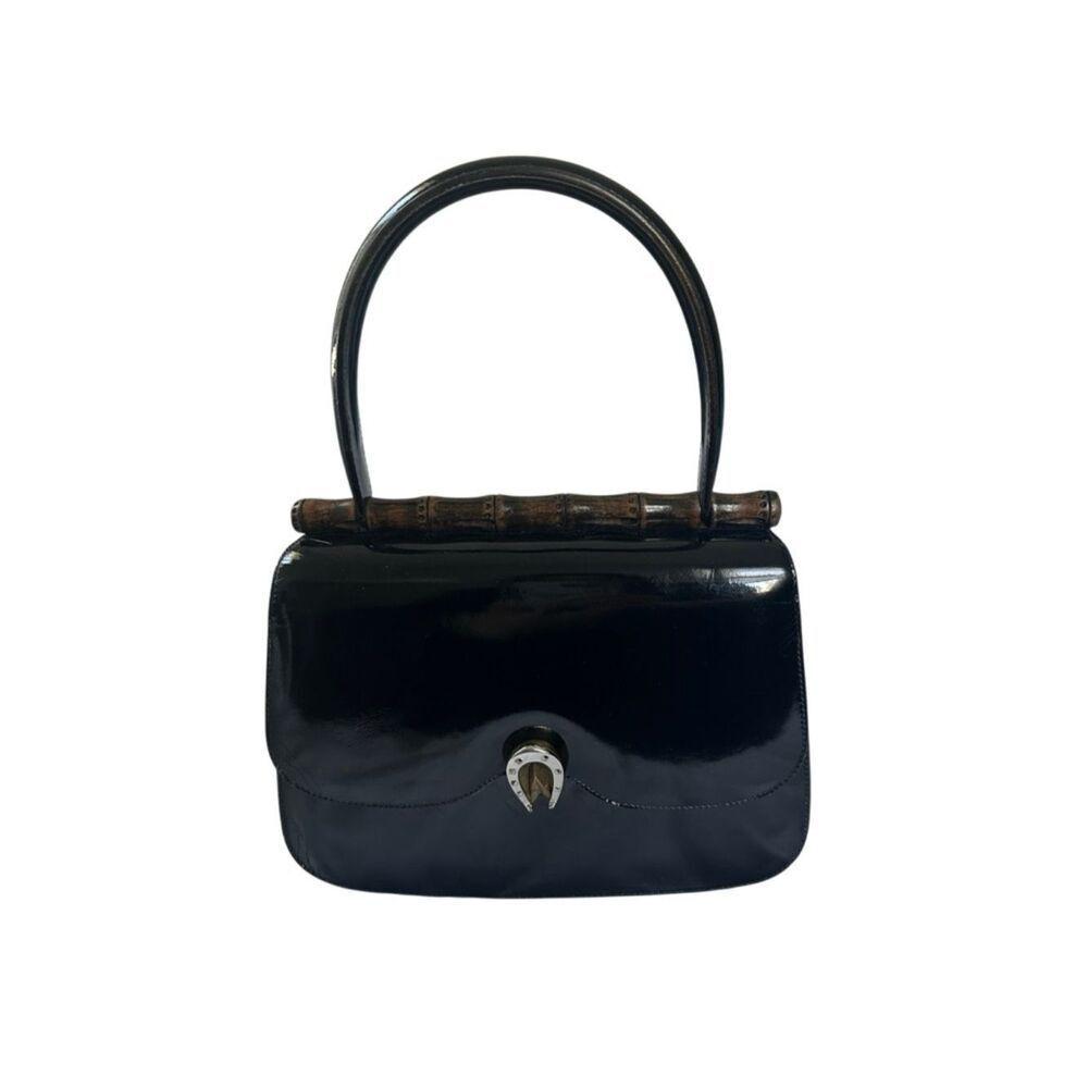Gucci Black Patent Shoulder Bag with Bamboo Accent